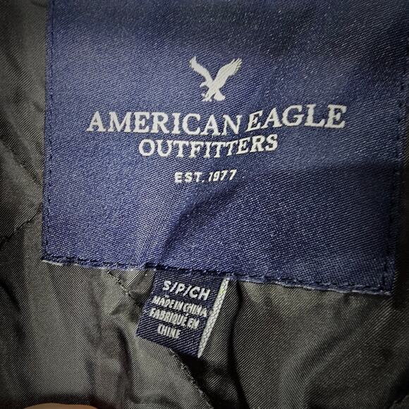 American Eagle Embroidered Puffer Bomber Jacket Cherry Blossom. - Picture 8 of 12